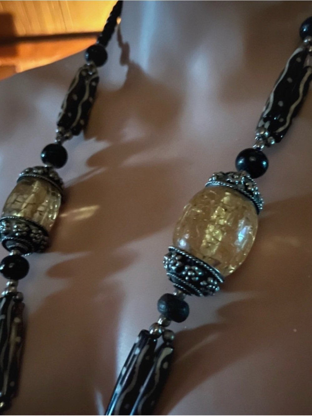 Vintage 1960s Czech Amber Glass Statement Necklace Chainmail Coin
Fringe Bib - Picture 3 of 5